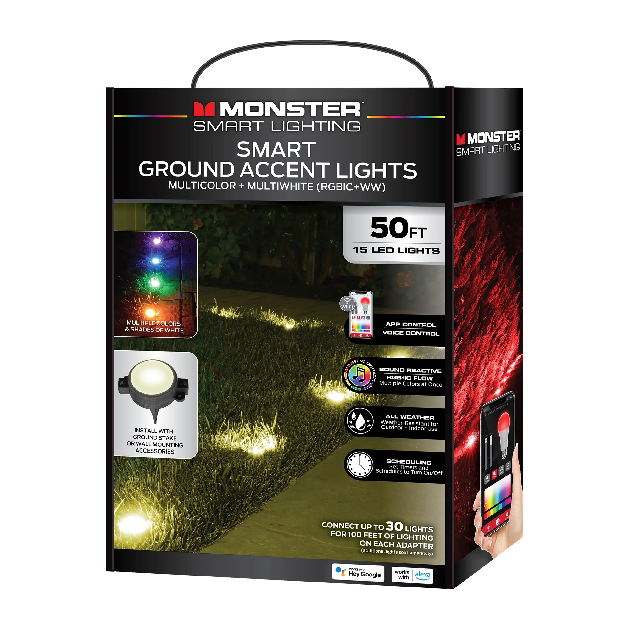 Smart Outdoor 50ft Sound Reactive Ground Accent LED Lights, 15 LEDs, Ground Stakes & Wall/Ceiling Mounts, Weather & IP66 Water Resistant - Image 8