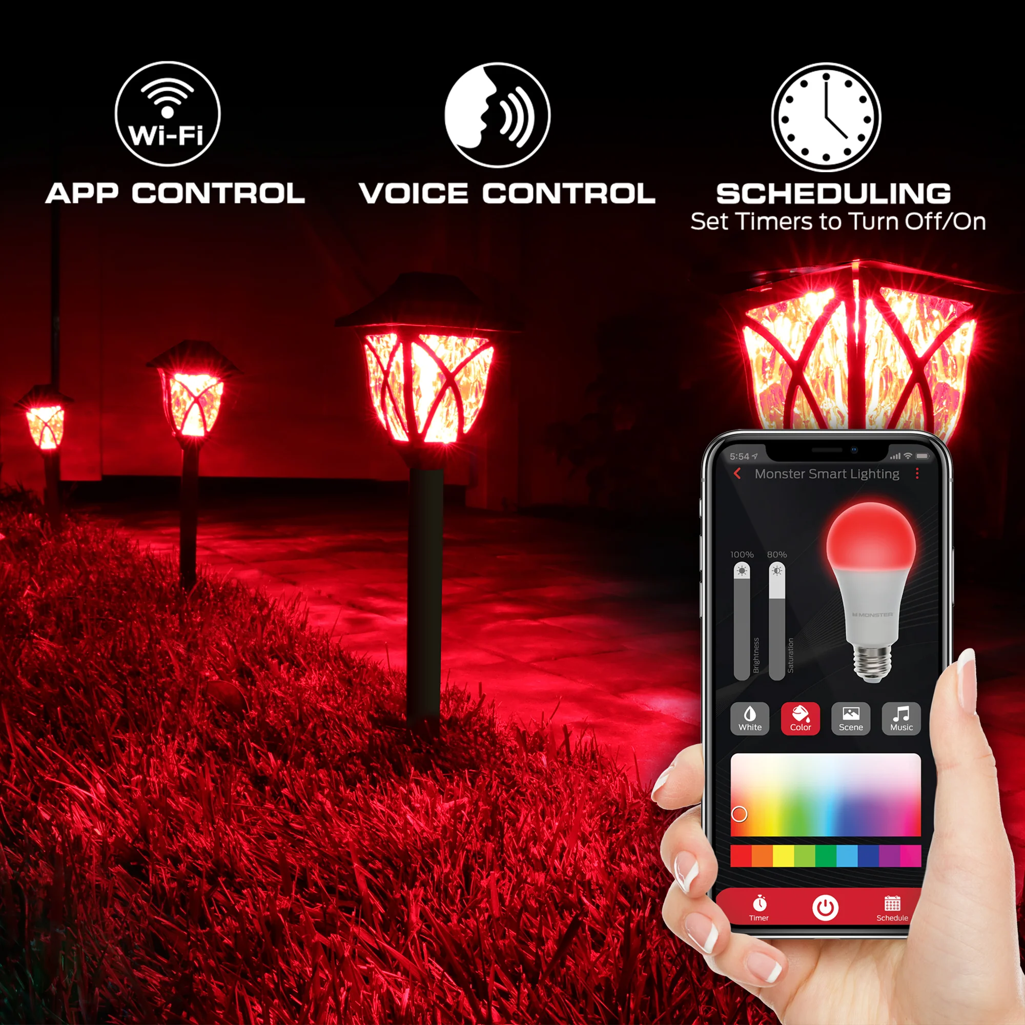 Smart Outdoor Sound Reactive Pathway LED Lights, 4 Individually Controlled Dimmable LEDs, IP66 Water & Weather Resistant - Image 4