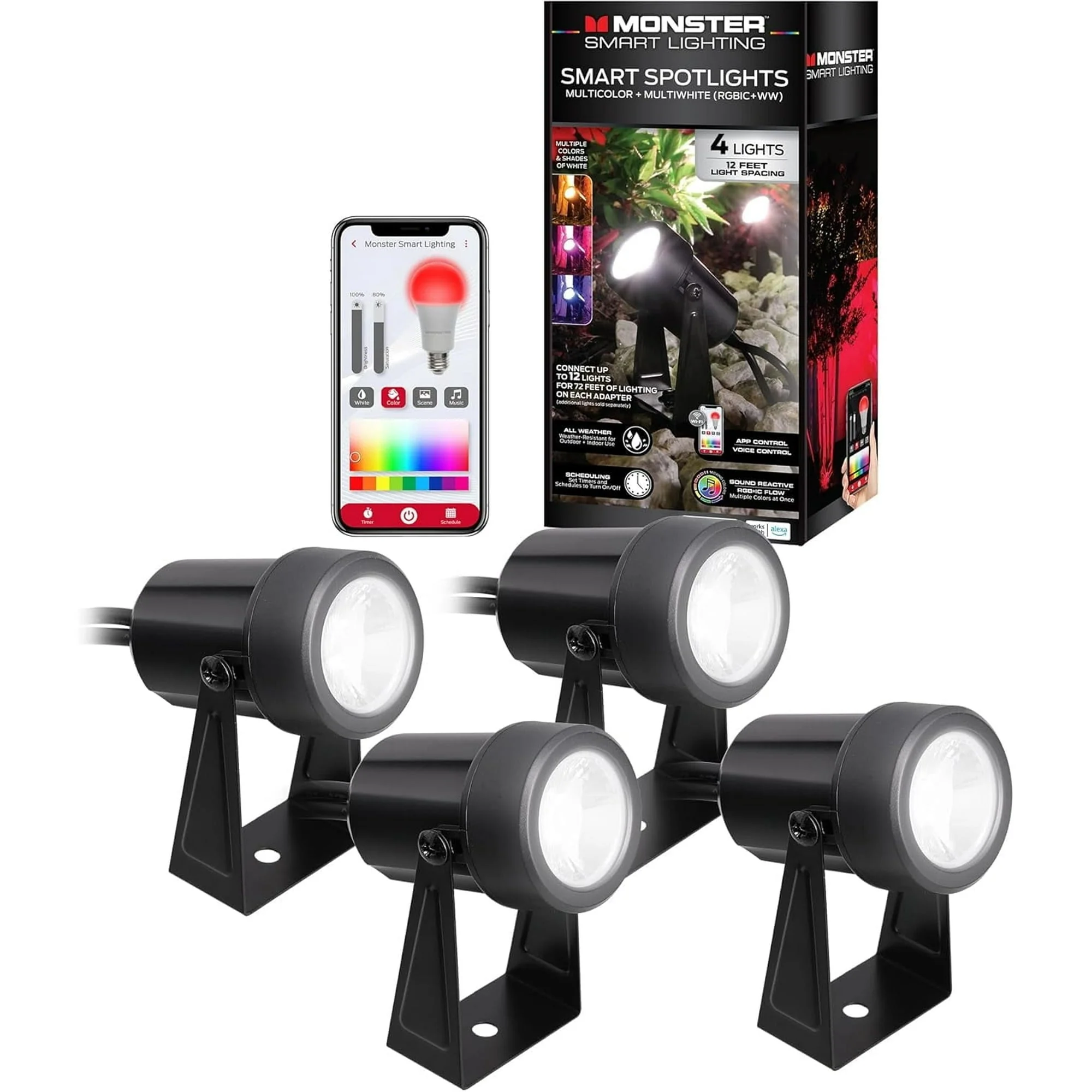 Smart Outdoor Sound Reactive Spotlights 2 Pack, Dimmable LEDs, IP66 Water & Weather Resistant - Image 9