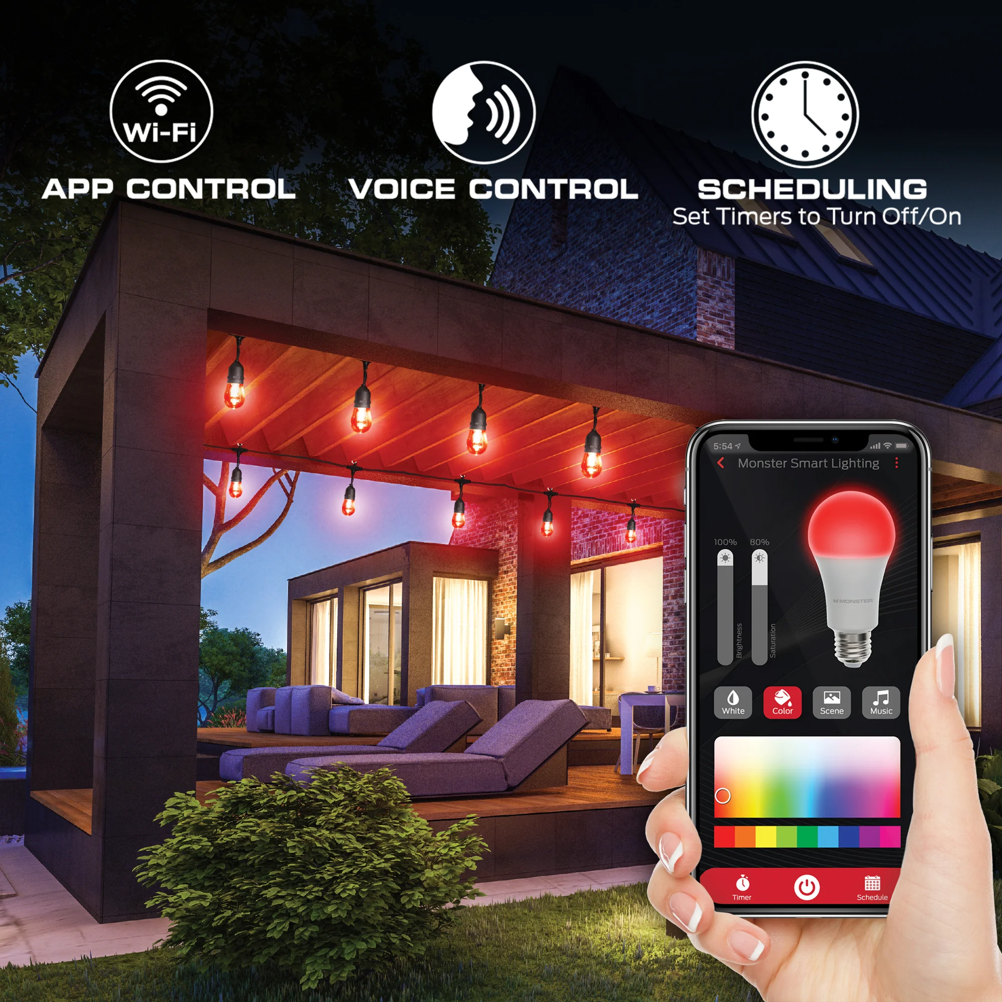 24ft Smart Sound Reactive String Bistro Color Flow Lights, IP66 Water & Weather Resistant - Image 5