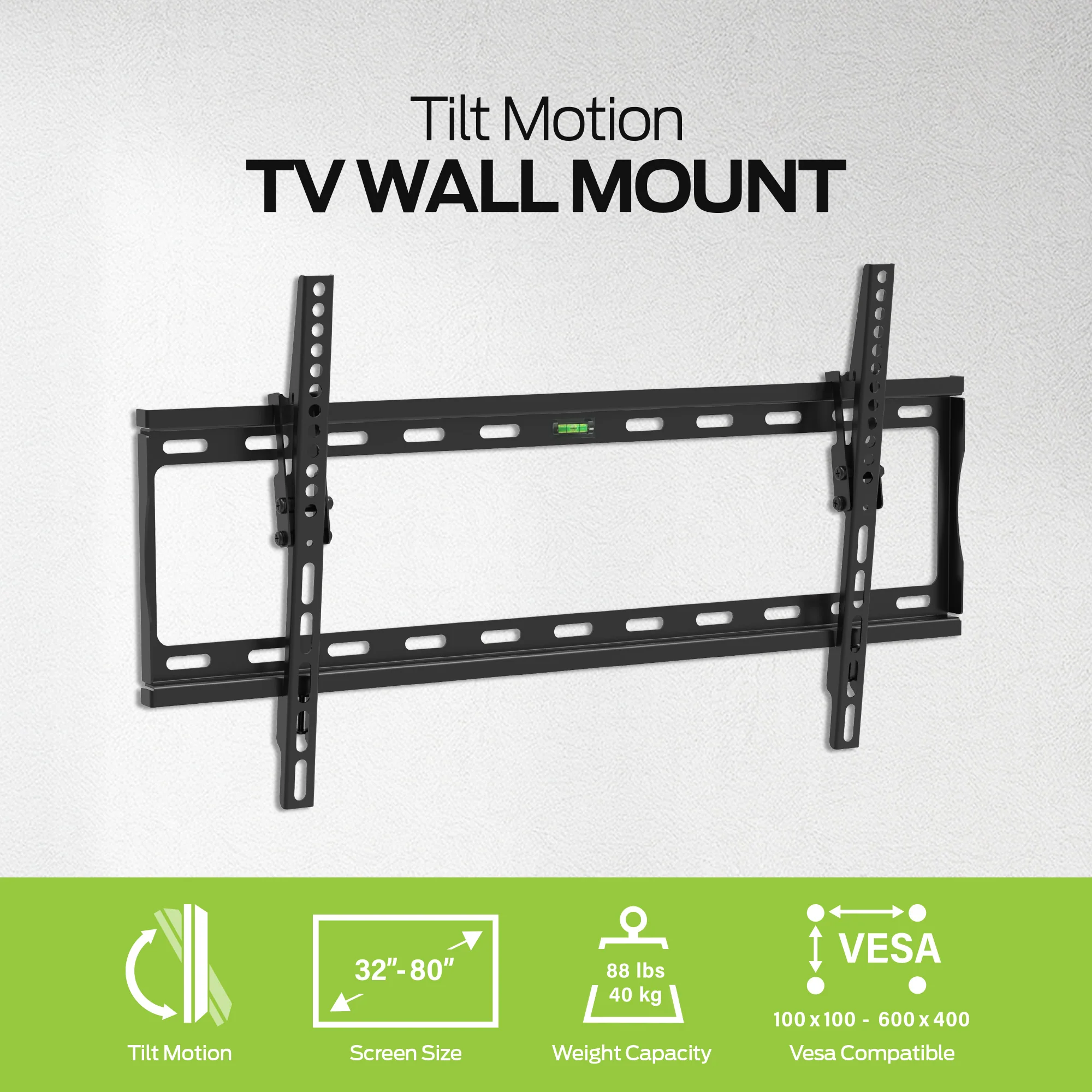 Monster Black Standard Tilt TV Wall Mount for 32" to 80" TVs - 88lb Capacity - Low-Profile 0° to 8° Tilt Adjustment - Includes Magnetic Level - Universal VESA 600x400 Compatible - Image 4